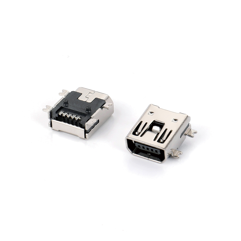 MINI USB 5F SMT AB型四脚全贴 双卡点 有柱