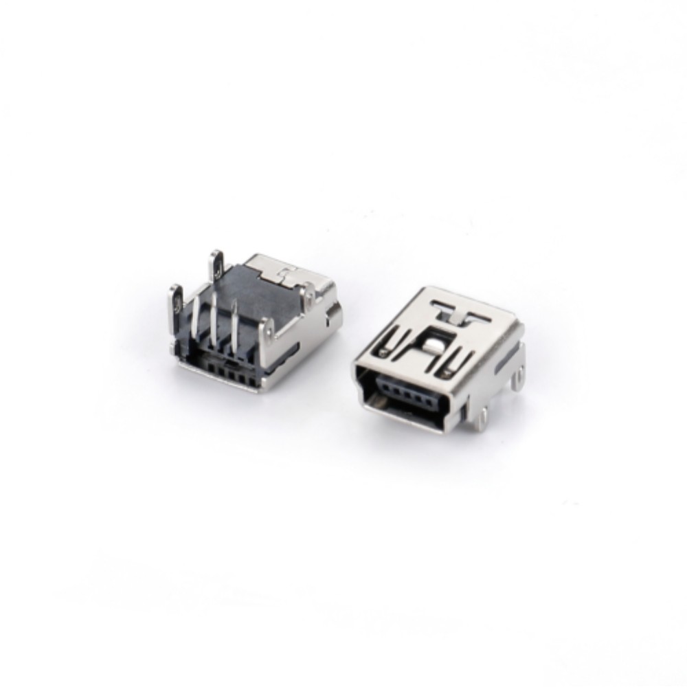 02BR-1101 MINI USB 5F 90度 DIP B型四脚插板有打点 T型卡点 H5.8