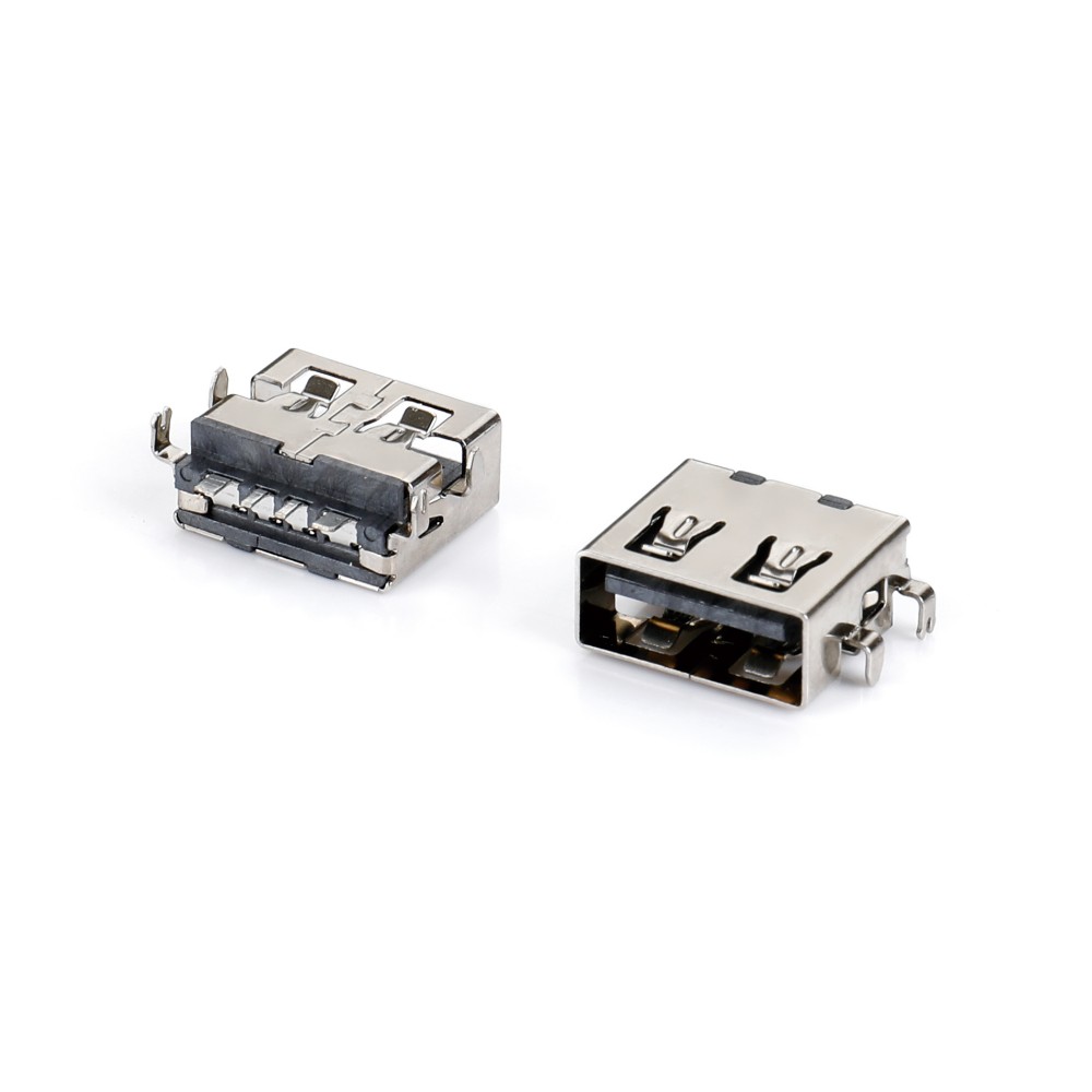 01ACS-1599-N   USB 2.0 AF SMT 90度沉板1.9直边平口后鱼叉脚大电流（3.1A）