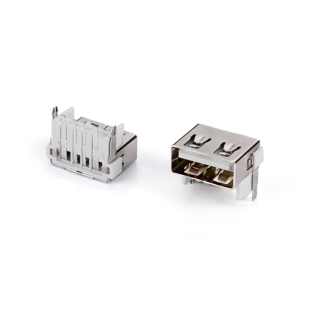 01ARS-1597-N   USB 2.0 AF DIP 90度插板短体直边平口后鱼叉脚9.8大电流(3A-5A)