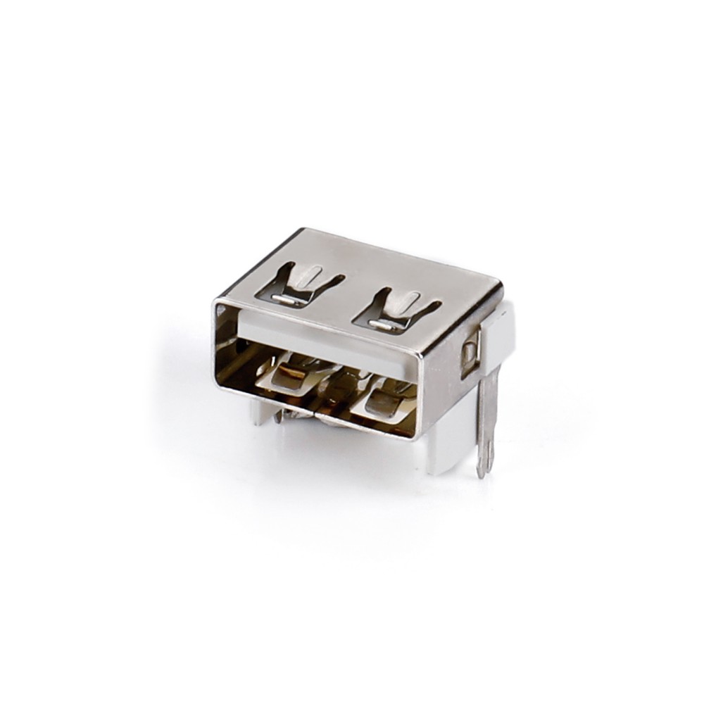 01ARS-1597-N   USB 2.0 AF DIP 90度插板短体直边平口后鱼叉脚9.8大电流(3A-5A)