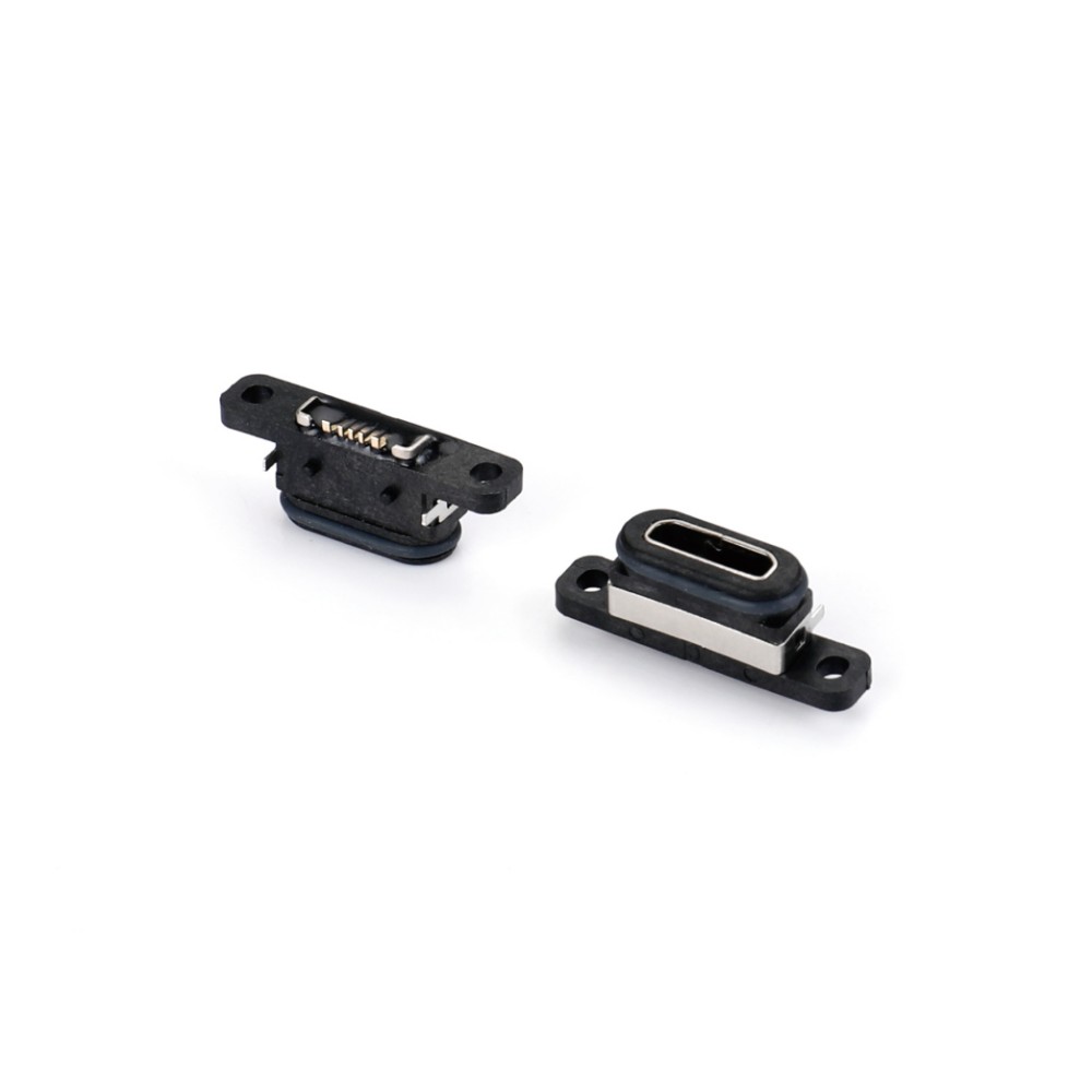 04BA-1601-WPE   Micro USB  5F 板上SMT B型 前插后贴 带耳有柱 带防水圈 防水IPX8