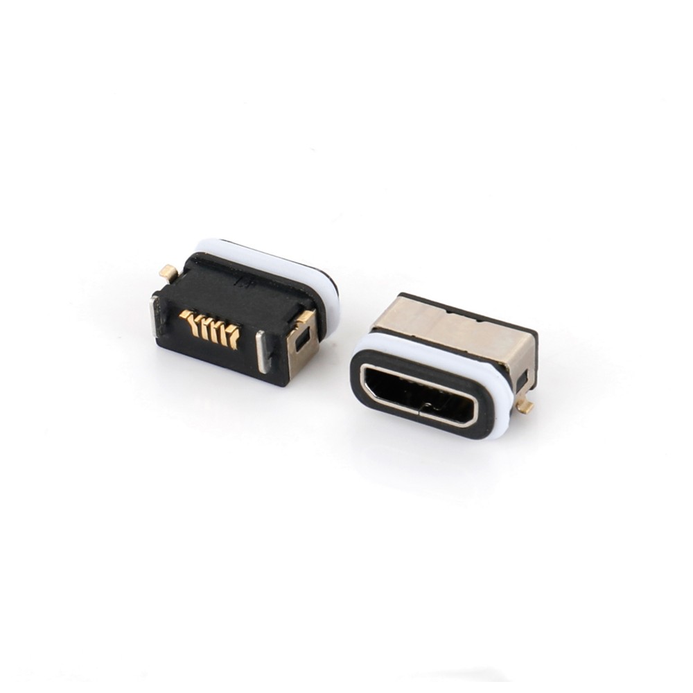 04BA-1607-WP   Micro USB  5F 板上SMT B型 前贴后插 无柱 带防水圈 防水IPX8
