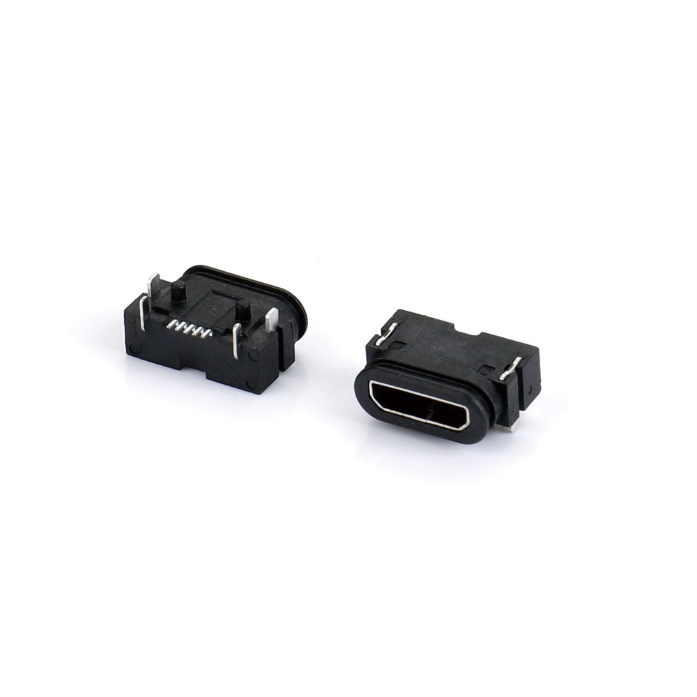04BT-8127-WP   Micro USB 5F B型 SMT 90度四脚插板有柱 有固定片 防水IP-X7
