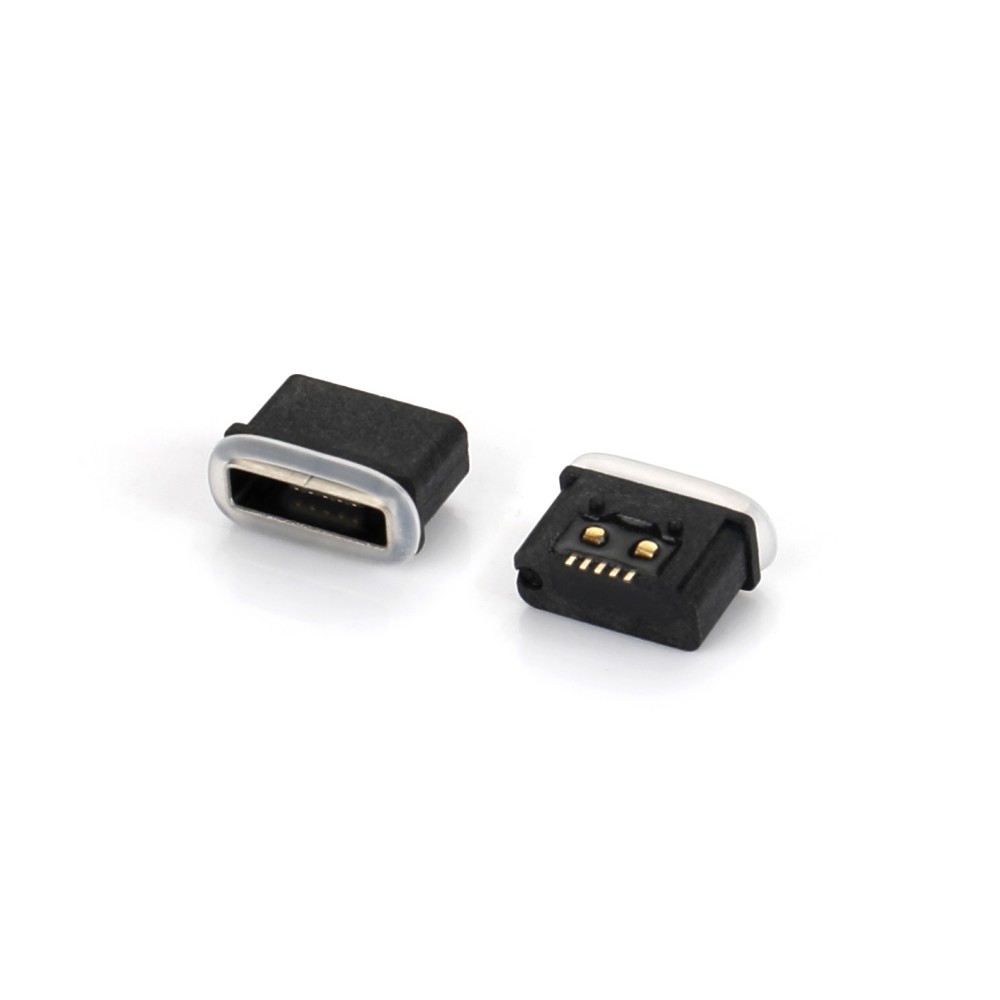 04OT-1606-WP   Micro USB  5F 板上SMT AB型 全贴 无耳有柱 胶芯反向 带防水圈 防水IP67