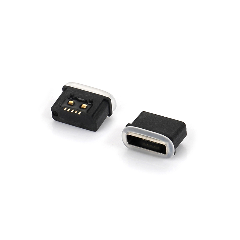 04OT-1606-WP   Micro USB  5F 板上SMT AB型 全贴 无耳有柱 胶芯反向 带防水圈 防水IP67
