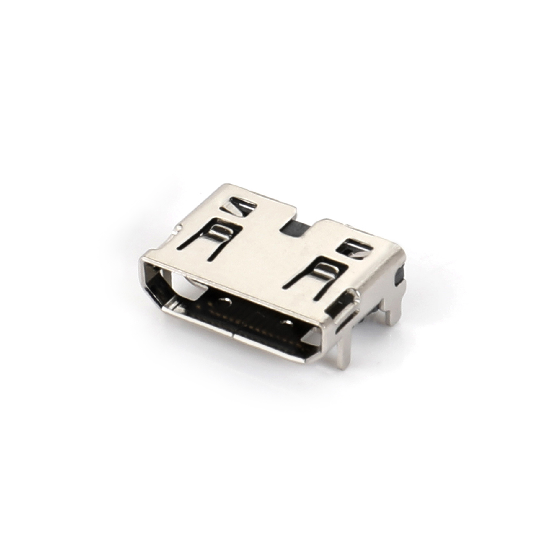 08AT-1210 MINI HDMI 19F SMT elastic four pin plug-in board shell with a foot distance of 4.5 and a double column of 1.0