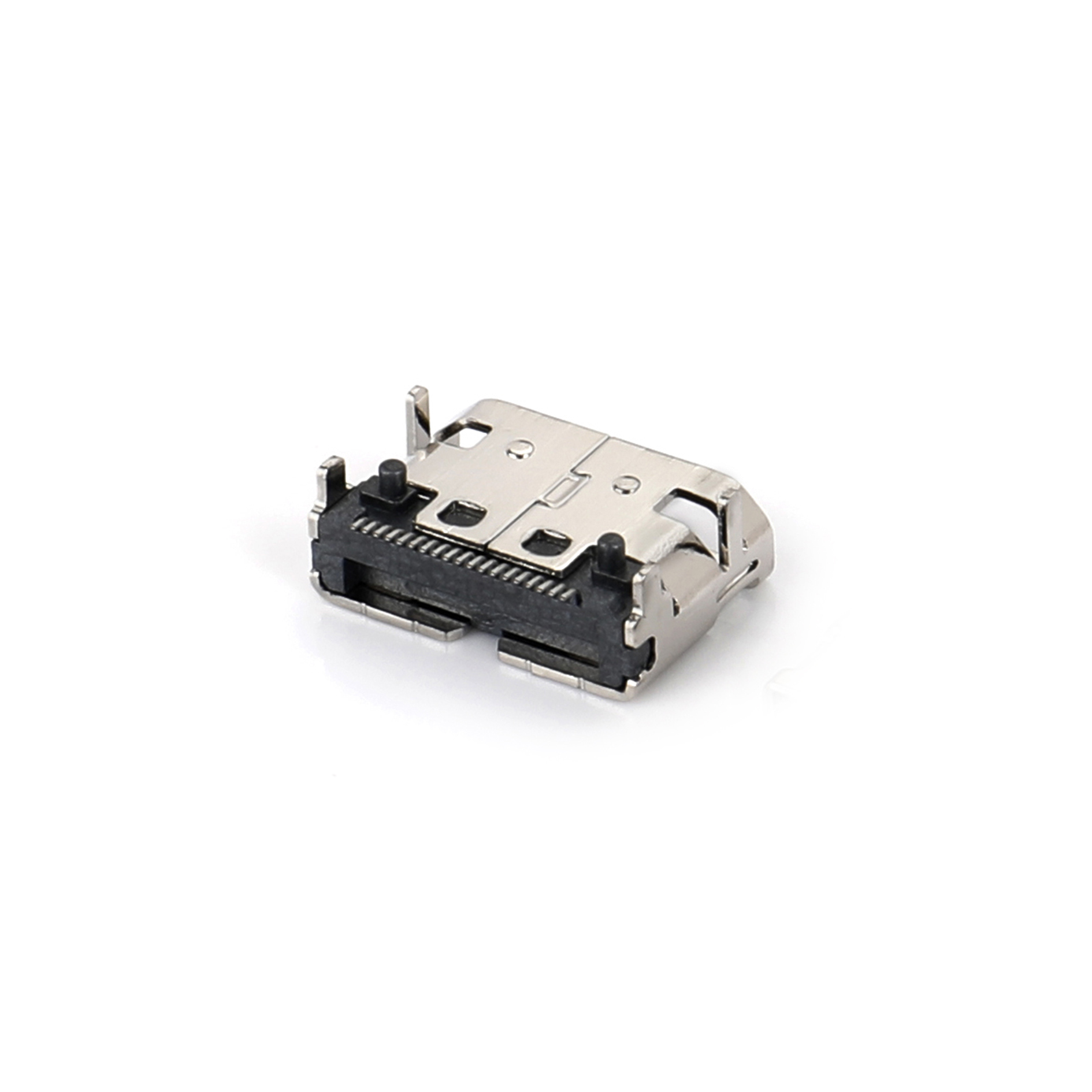 08AT-1210 MINI HDMI 19F SMT elastic four pin plug-in board shell with a foot distance of 4.5 and a double column of 1.0